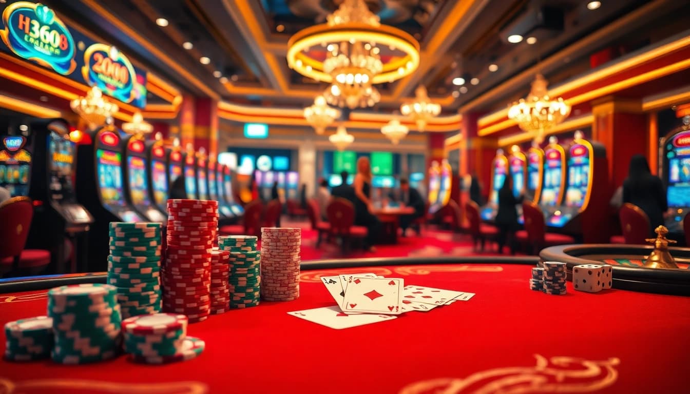 Experience the thrill of Hướng Dẫn 888new with vibrant casino gameplay featuring poker chips and roulette wheels.