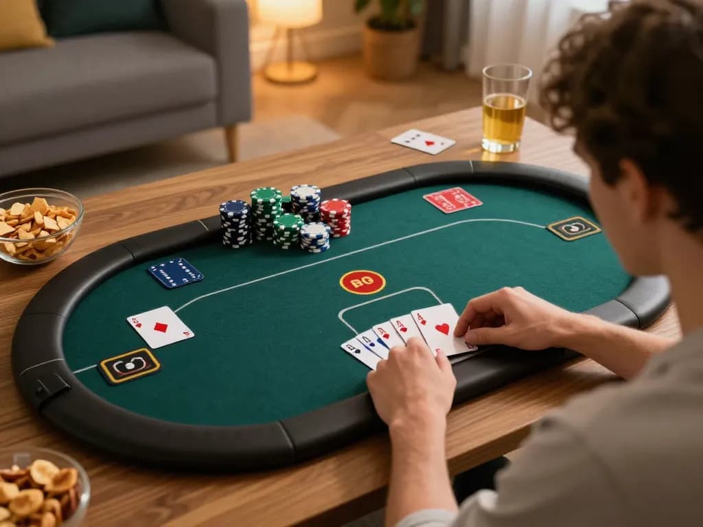 Players engaged in strategic moves on rr88c poker app with snacks in modern home
