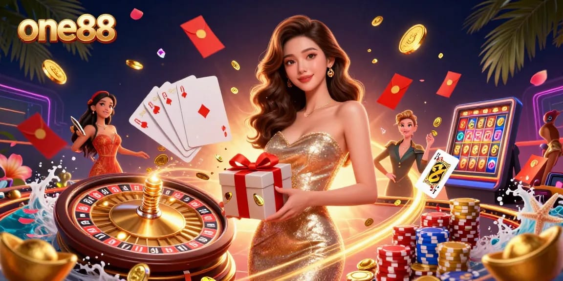 Engage in excitement at one88 casino with golden winnings and festive visuals.