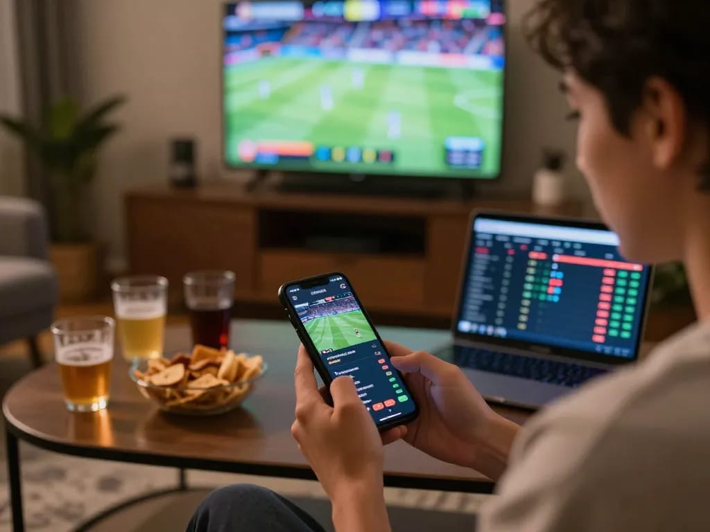 MB66 mobile sports betting setup showcasing live game updates on smartphone with a cozy backdrop.