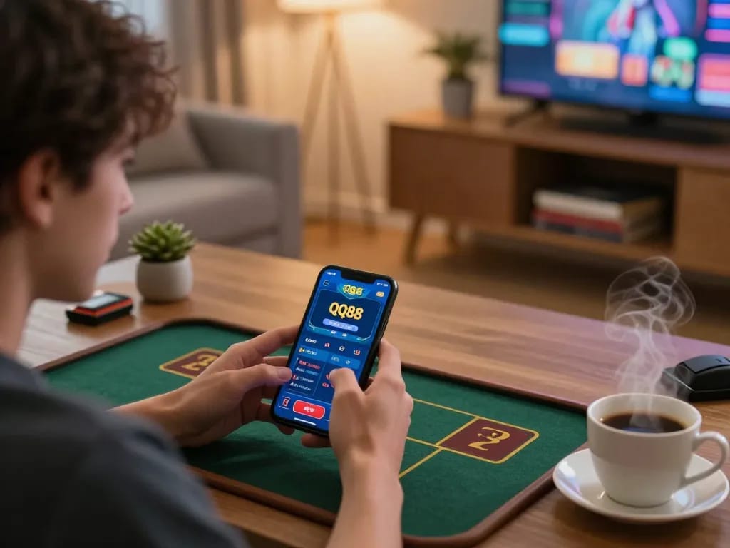 Engaging with QQ88 app for seamless đăng nhập qq88 in a cozy home gaming environment.