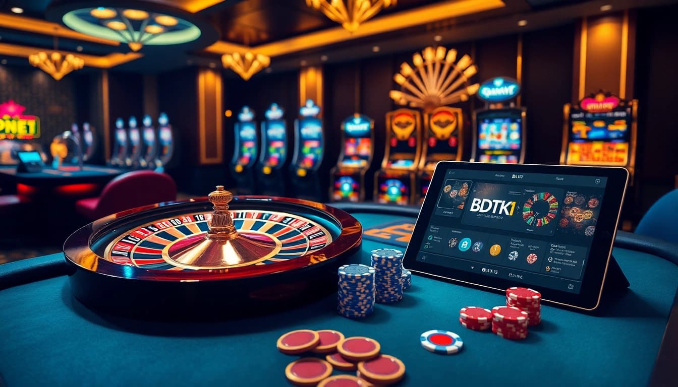 Engaging casino scene with roulette and poker, emphasizing BDTK1's thrilling strategies.