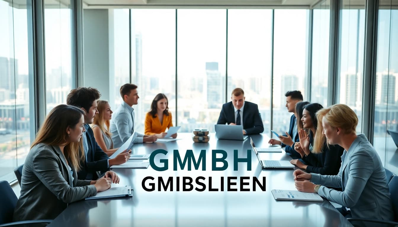 gmbh gründen: Efficient discussion in a meeting setting with professionals collaborating on business strategies.