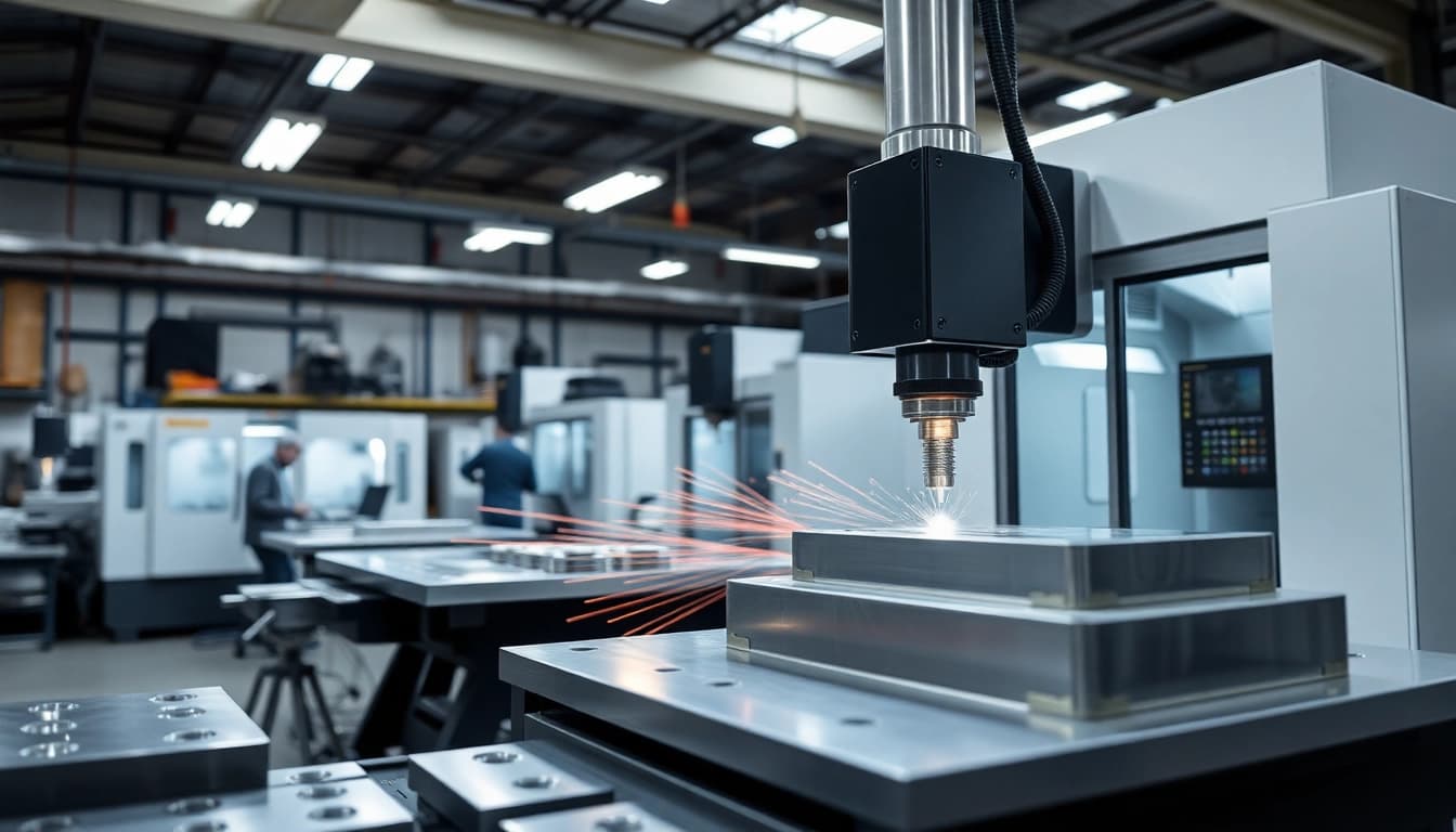 Präzise cnc metallbearbeitung in einer modernen Werkstatt mit hochentwickelten Maschinen.