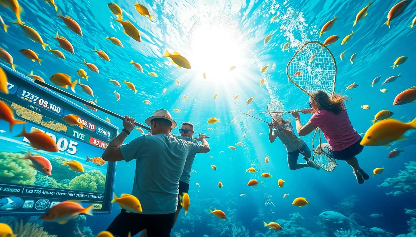 Engaging players shoot at colorful fish in the bắn cá 68win game, showcasing excitement and strategy.