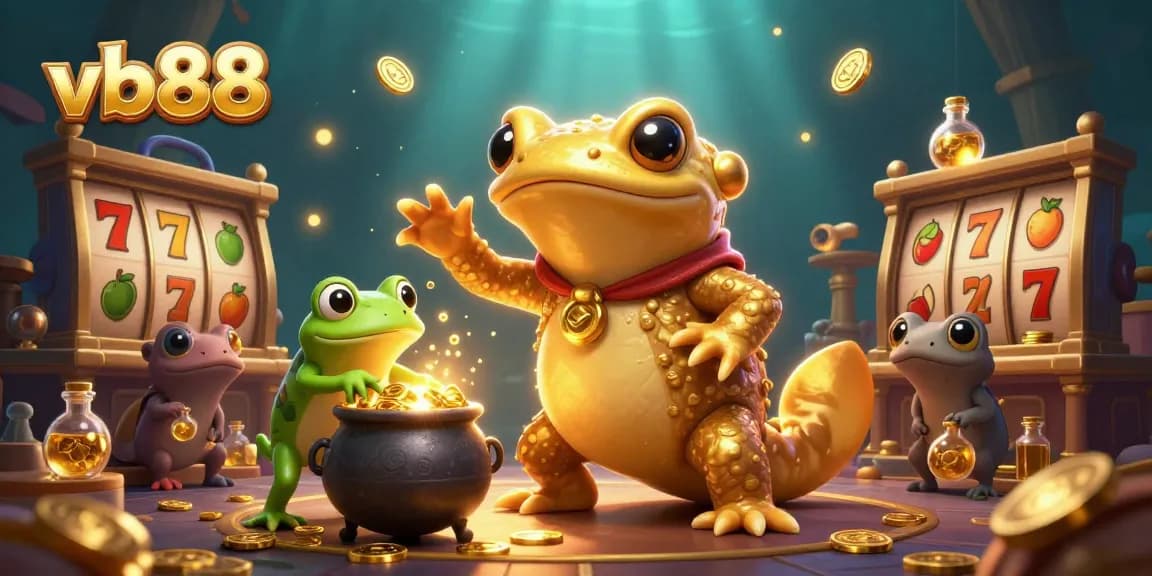 Play big with vb88 in a vibrant 3D cartoon scene of golden treasures and alchemical wonders.