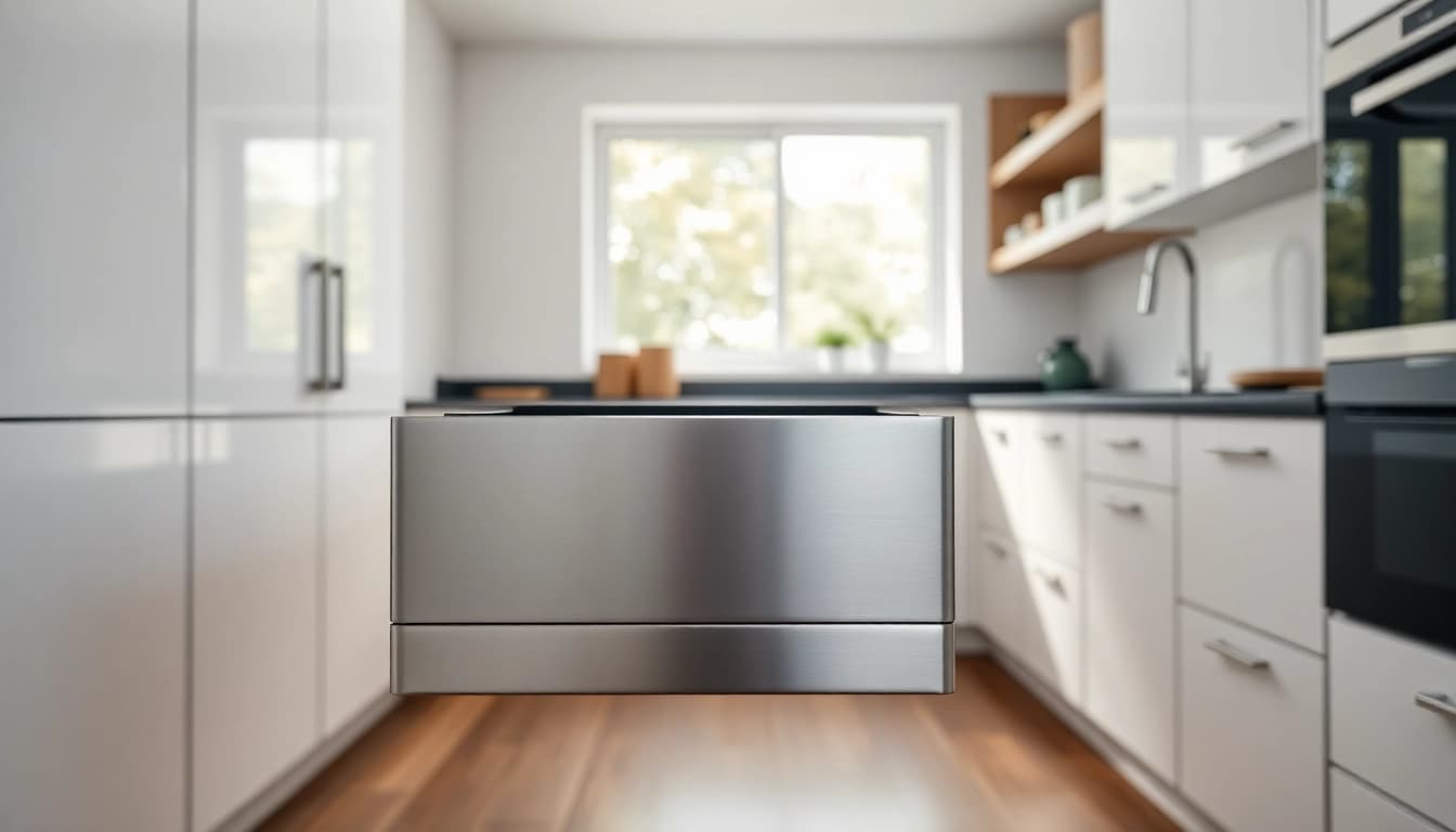Efficient Metal Drawer System showcased within a stylish kitchen environment.