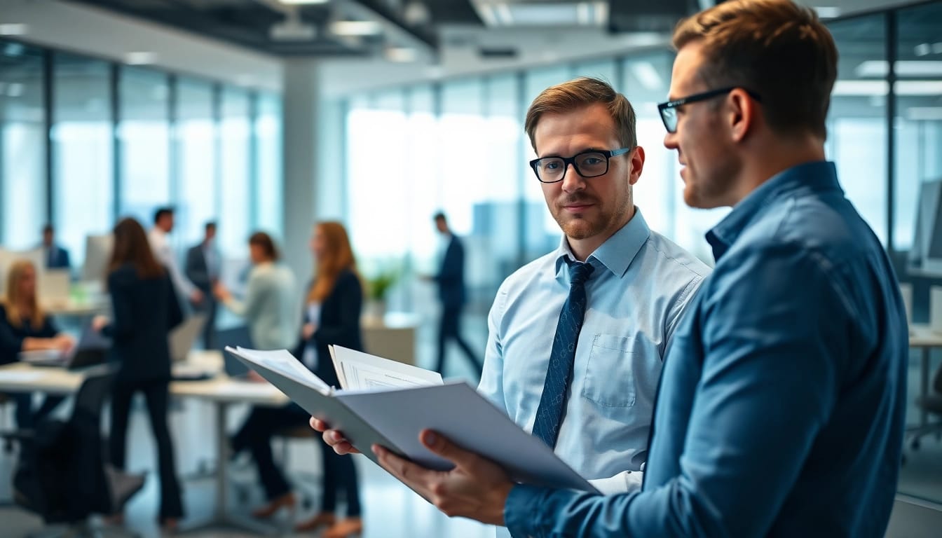 Headhunter IT berät Kandidaten in einem modernen Büro mit hellem Licht.
