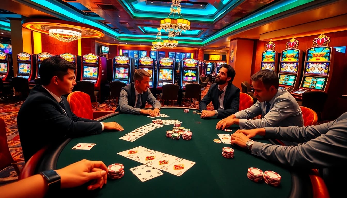 Engage with the luxurious ambiance of a casino at https://fa88.exchange/, featuring intense poker play and colorful chips.