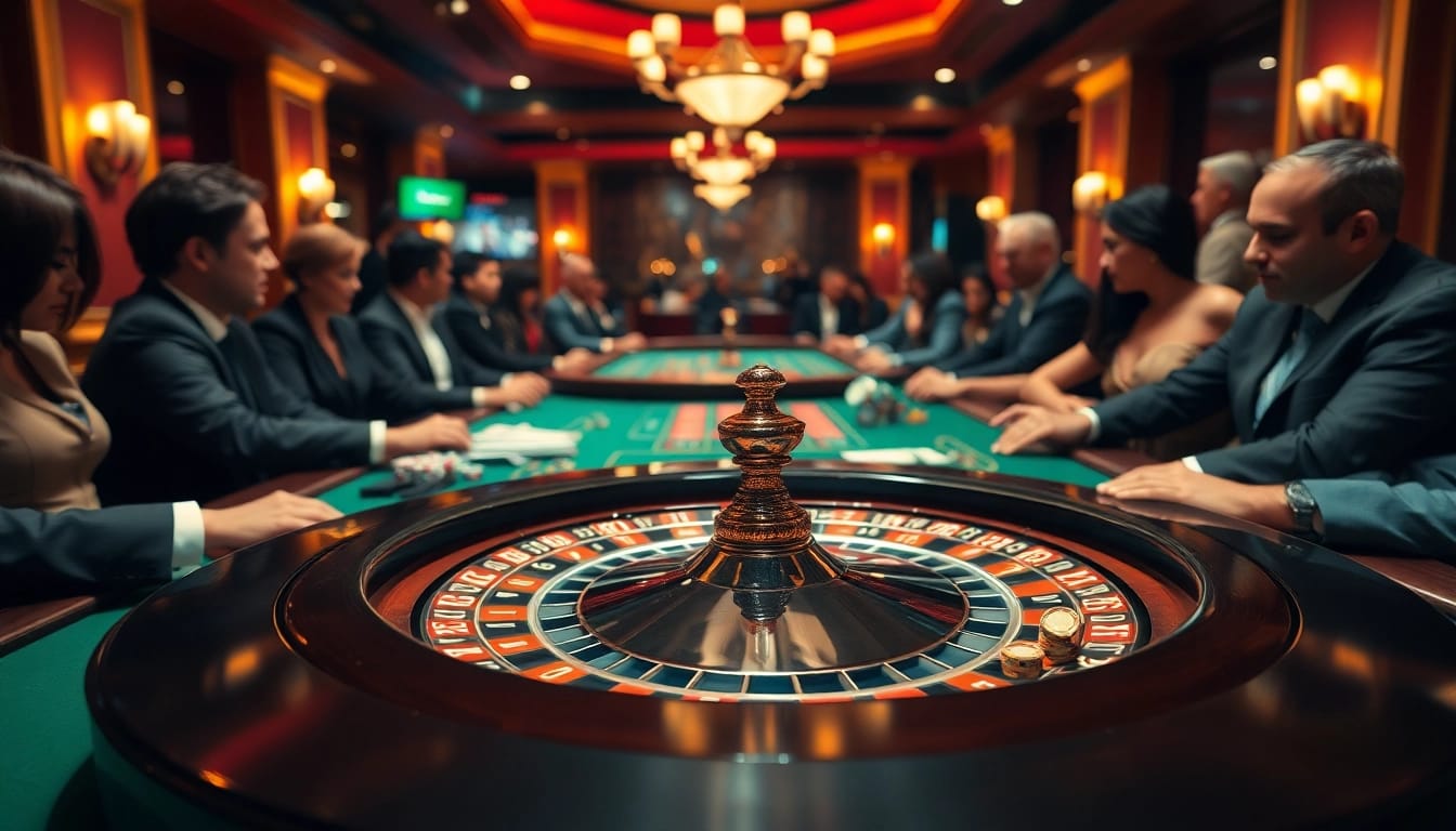 Erleben Sie Golisimo Germany bei einem spannenden Casino-Roulette-Spiel mit Spielern und Chips.