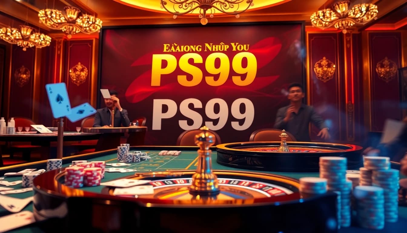 Engage in thrilling gameplay with Đăng Nhập PS99 at a vibrant casino table featuring cards and chips.