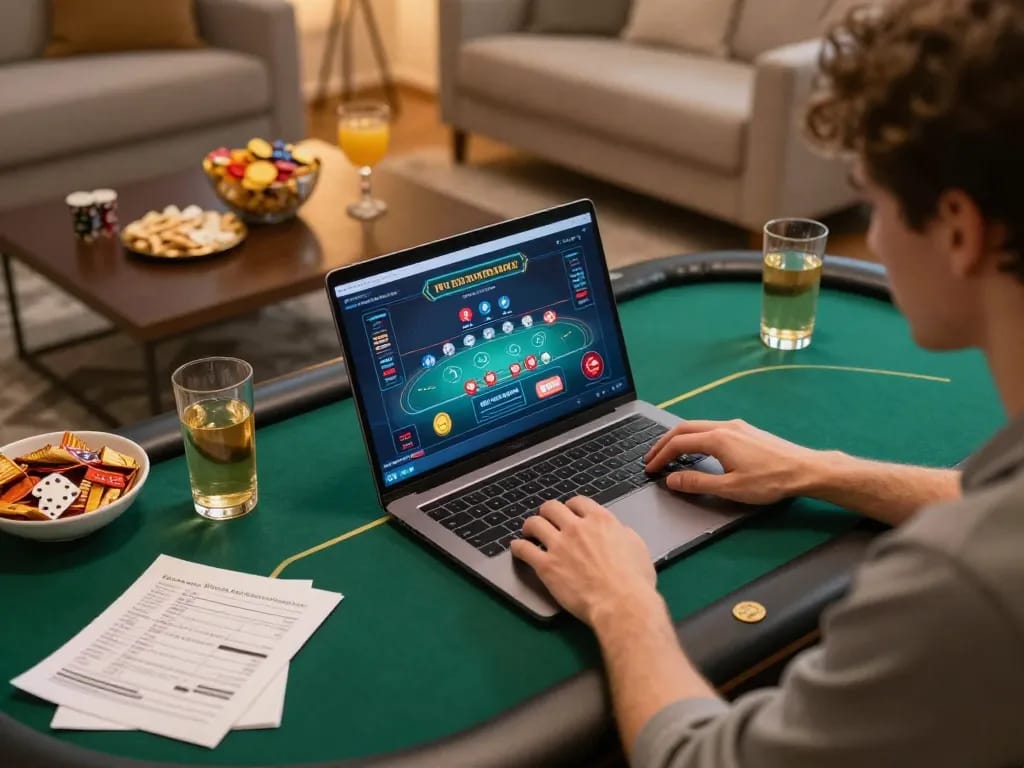Engaging gaming session on mk8th with poker strategy notes in a cozy home setting