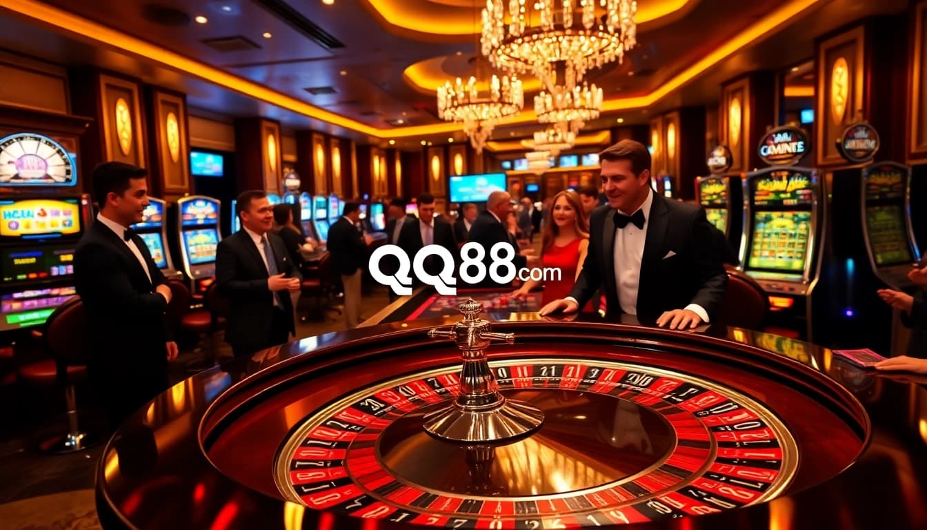 Experience thrilling casino action at qq88 com with a stylish roulette table and vibrant players.