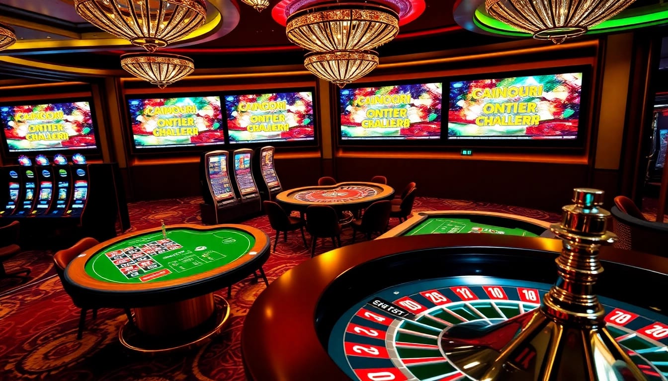 Cazinouri online Germania bonus fără depunere afișat într-un mediu vibrant de cazinou, cu mașini de slot și mese de poker.