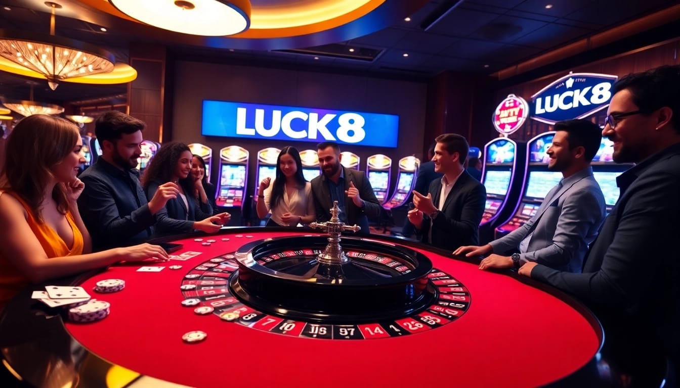 Người chơi ăn mừng chiến thắng tại bàn roulette sang trọng ở casino LUCK8.