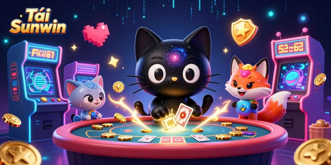Tải Sunwin brings excitement with a cosmic casino scene featuring a black hole cat and celestial fox.