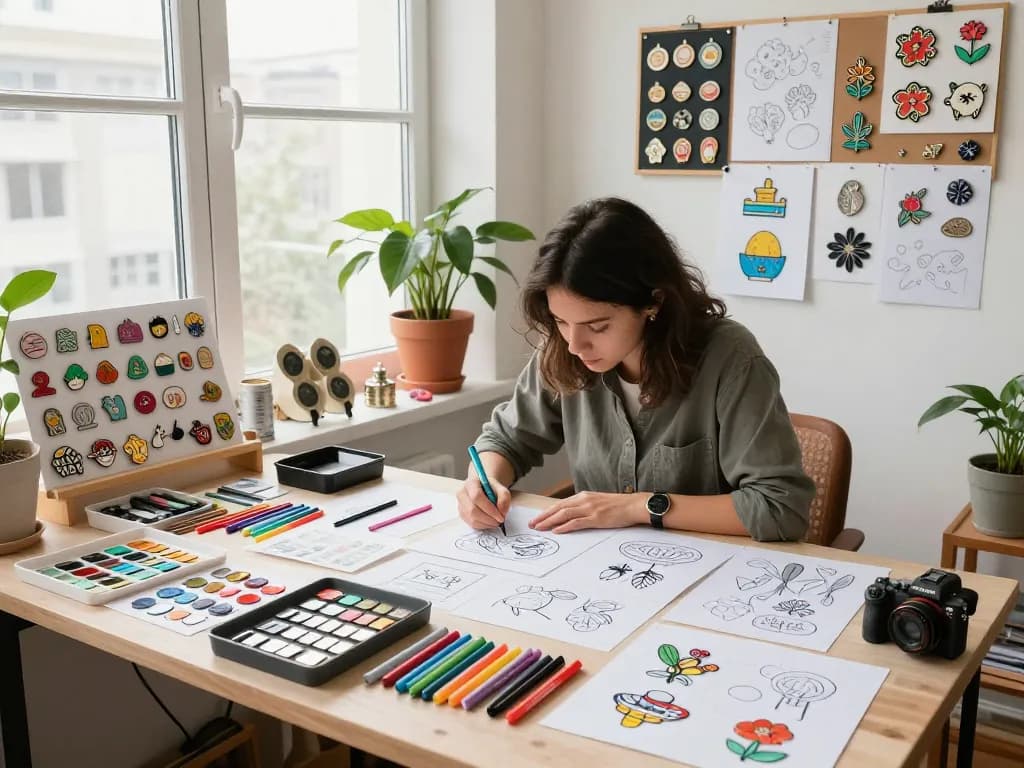 Custom pin design studio showcasing kreative individuelle pins with vibrant materials and inspiring atmosphere