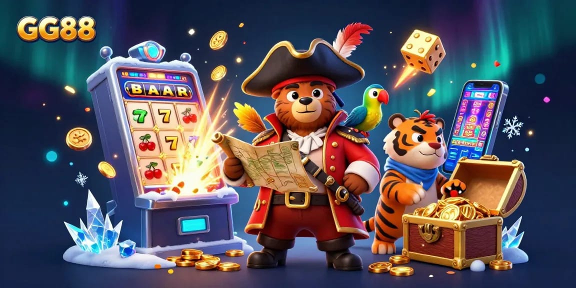 Experience thrilling wins at GG88 with vibrant casino adventures featuring colorful slot machines and dynamic characters.