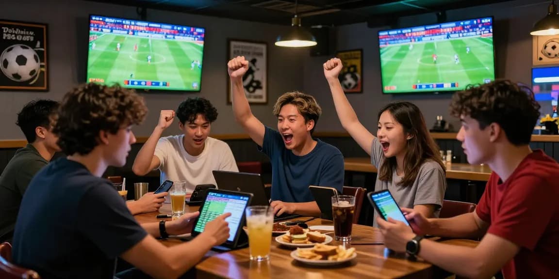 Exciting scene at https://soikeonhacai.com.co/ with fans analyzing betting odds during live matches.