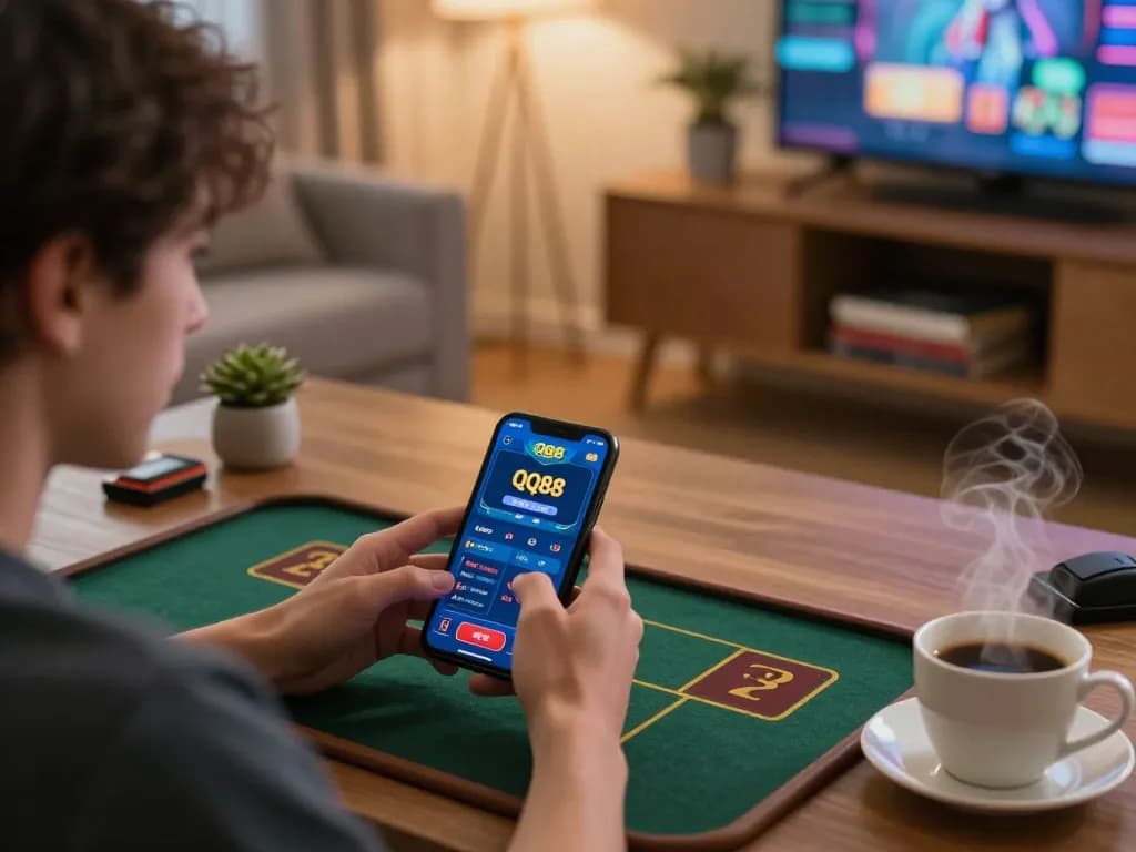 Engaging with QQ88 app for seamless đăng nhập qq88 in a cozy home gaming environment.