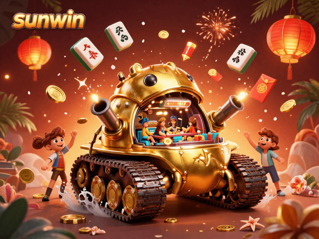 Experience thrilling wins at sunwin's vibrant casino-themed illustration with a magical beetle tank.