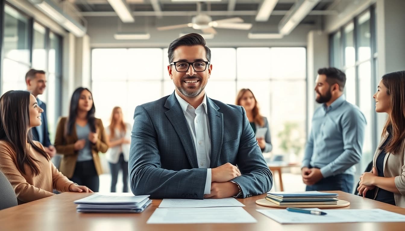 Headhunter Schweiz im modernen Büro mit Bewerbern, die Möglichkeiten besprechen