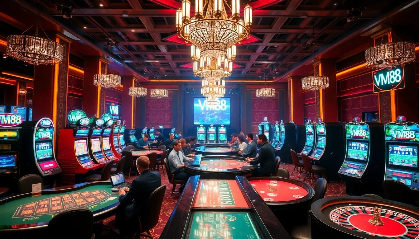 Players enjoying thrilling games at VM88 casino, showcasing exciting gambling elements.