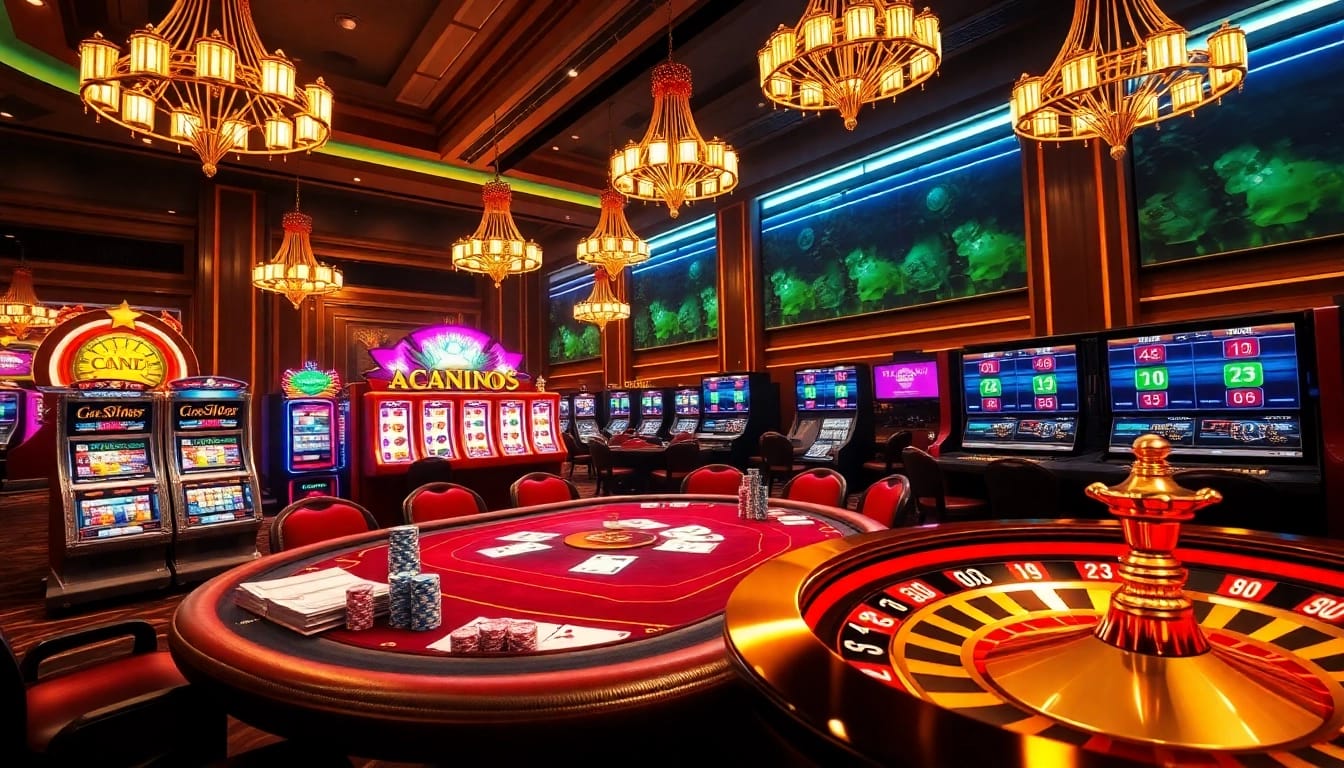 Sao789 offers an exciting casino experience with vibrant poker tables and flashing slots in a lively atmosphere.