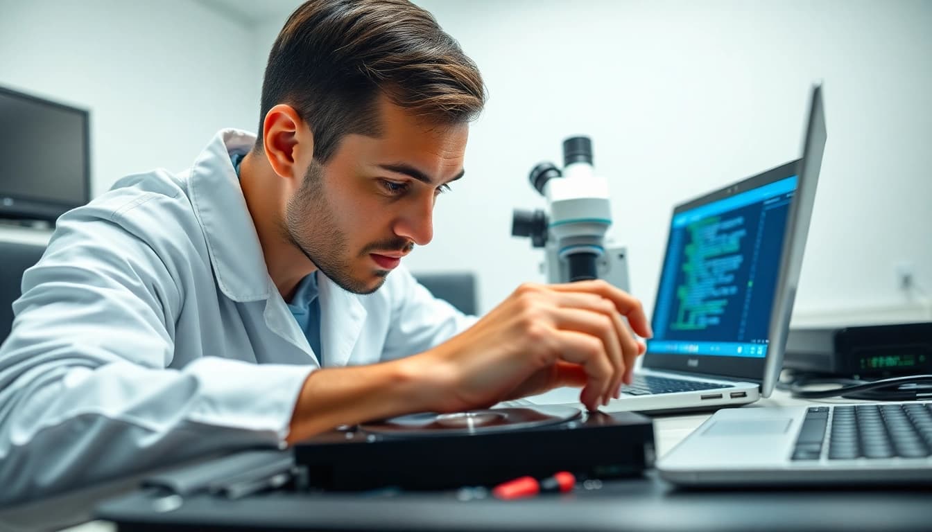 Professionelle Festplattenrettung Wien durch Techniker in Laborumgebung.
