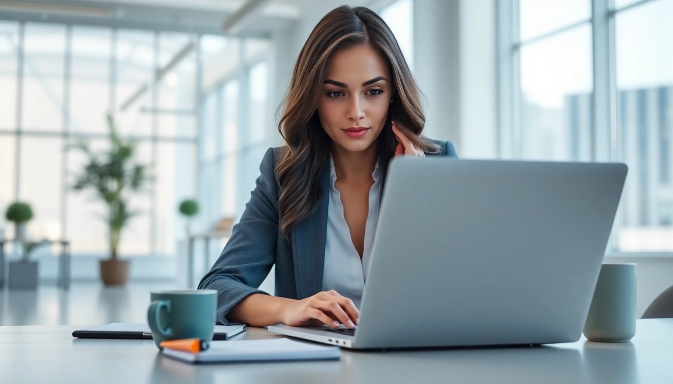 Online Marketing Strategien in einer modernen Büroumgebung analysieren.
