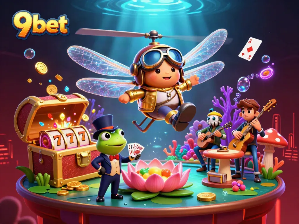 Experience the thrilling gaming opportunities at 9bet with vibrant casino elements sparkling in a lively illustration.
