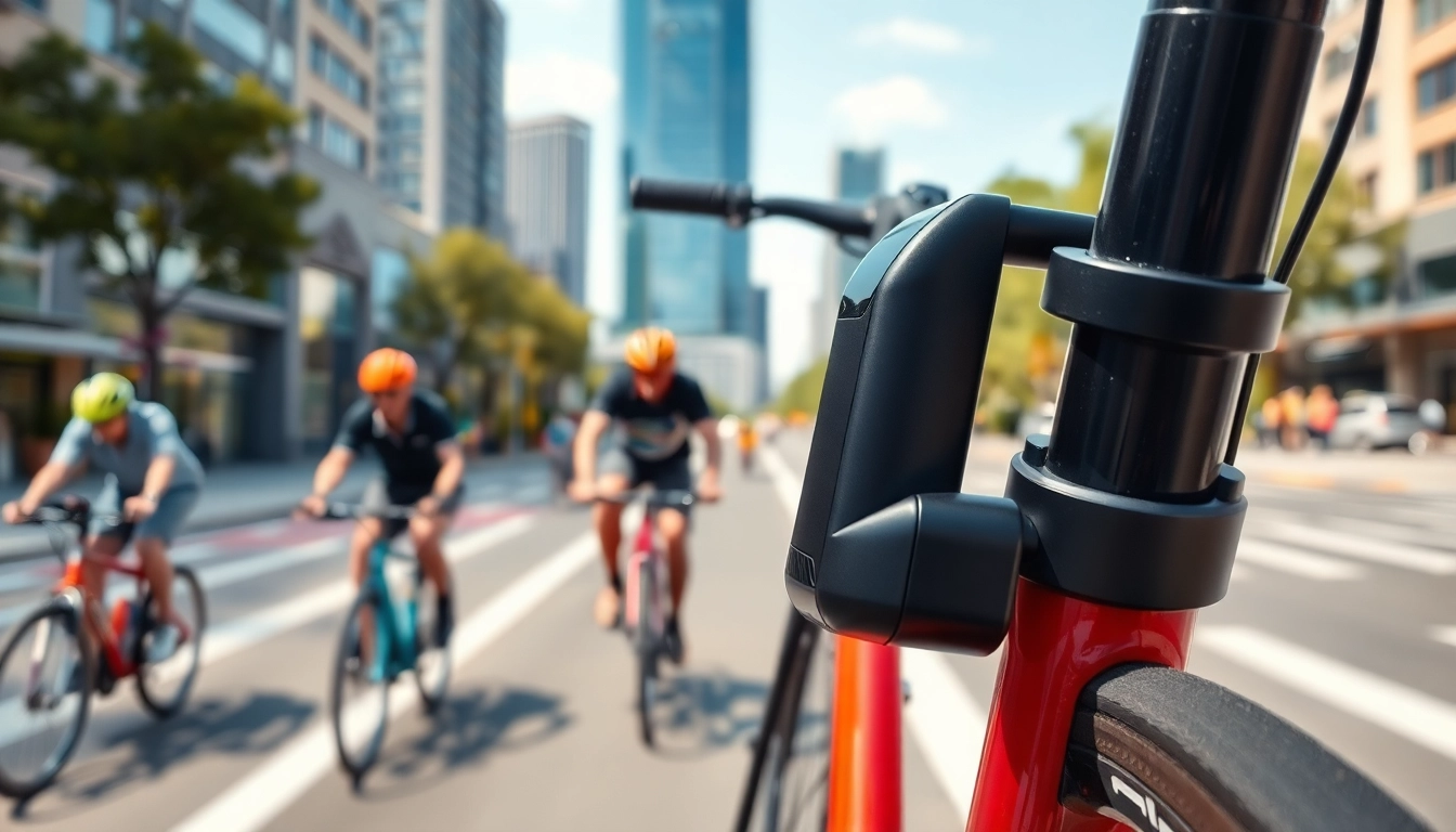 Freelock bicycle security demonstrated in an urban setting with a focus on safety features.