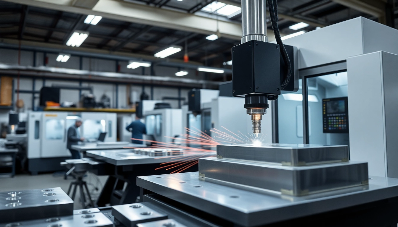 Präzise cnc metallbearbeitung in einer modernen Werkstatt mit hochentwickelten Maschinen.