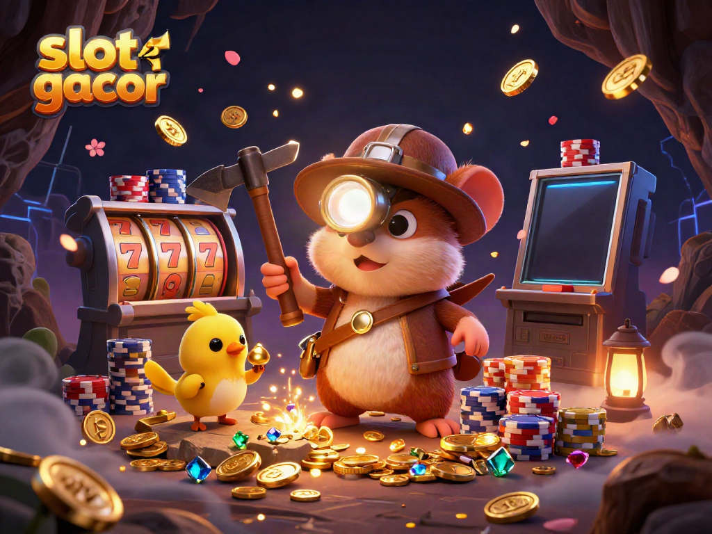 Experience slot gacor excitement with vibrant characters mining treasure and winning gems.