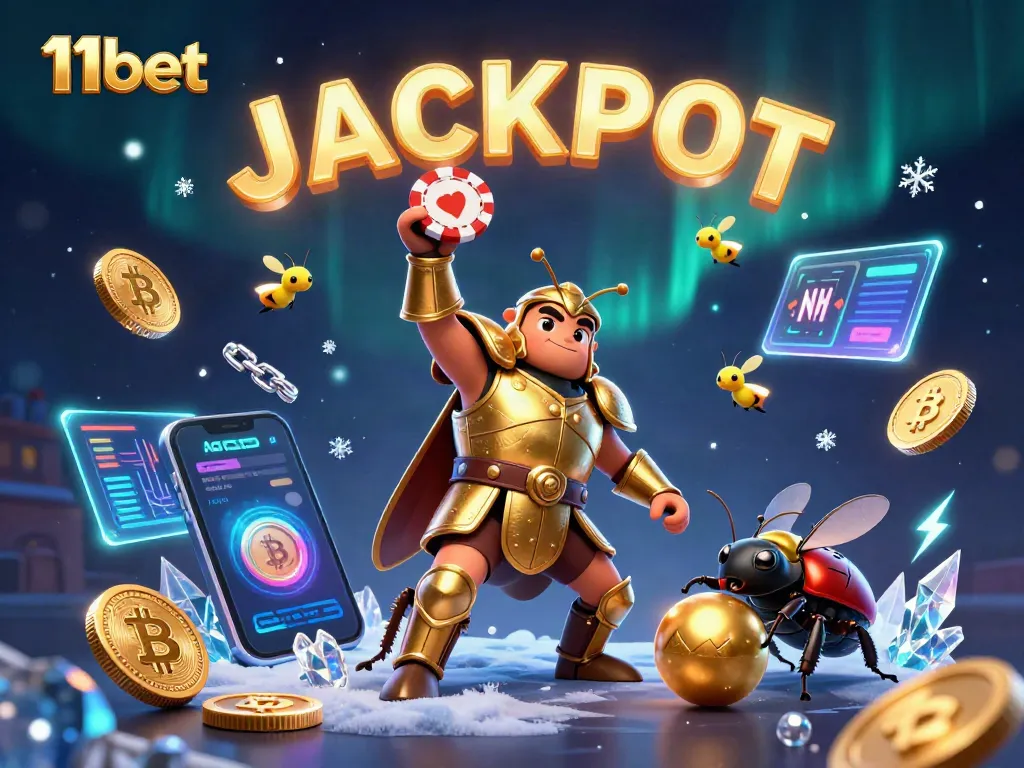 Experience the thrill of winnings with 11bet as a golden armored beetle celebrates a jackpot.