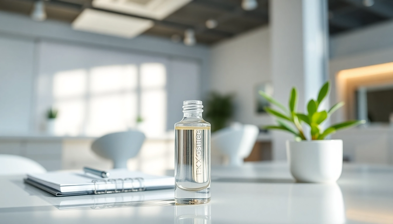 Exosomen kosmetik in einem stilvollen Glasvial, präsentiert in einem modernen Hautpflegeumfeld.