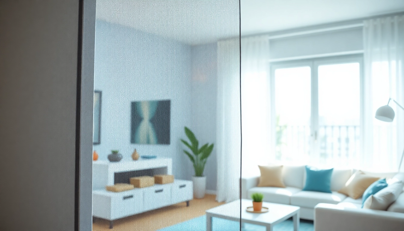 Fliegengittermaxx installation showcasing modern fly screens in a bright living room.