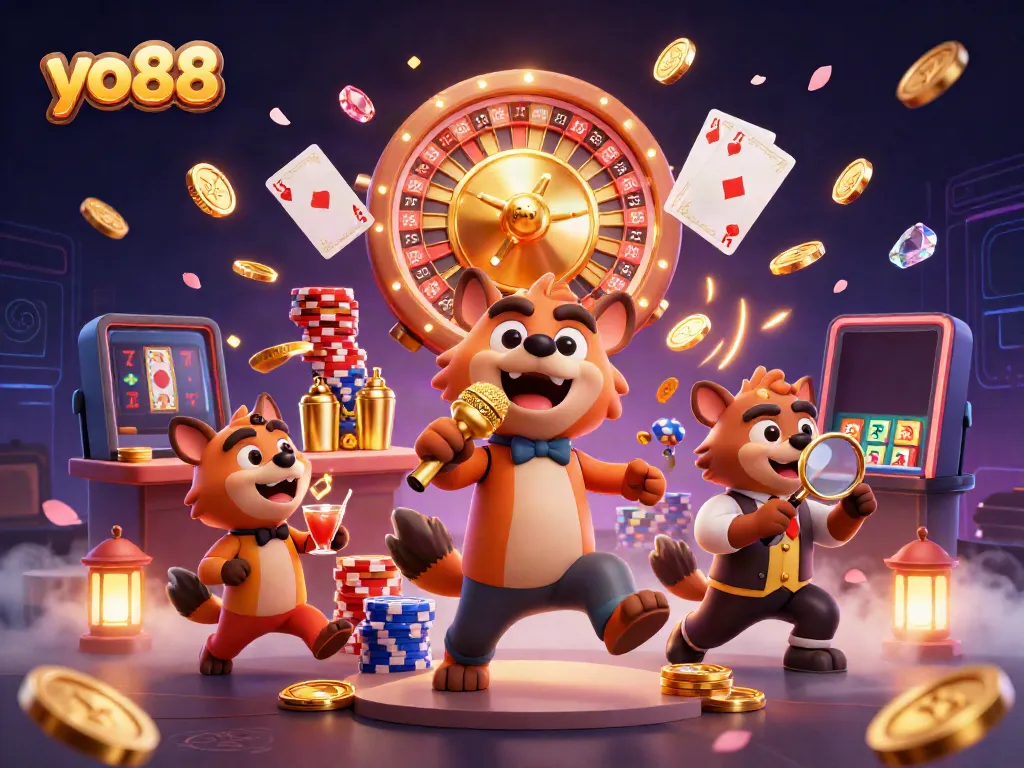 Engage in thrilling slots and games at yo88 Casino with vibrant characters and dazzling effects.