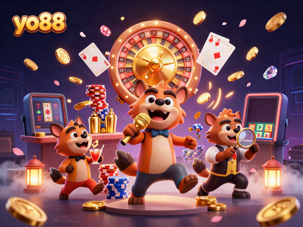 Engage in thrilling slots and games at yo88 Casino with vibrant characters and dazzling effects.