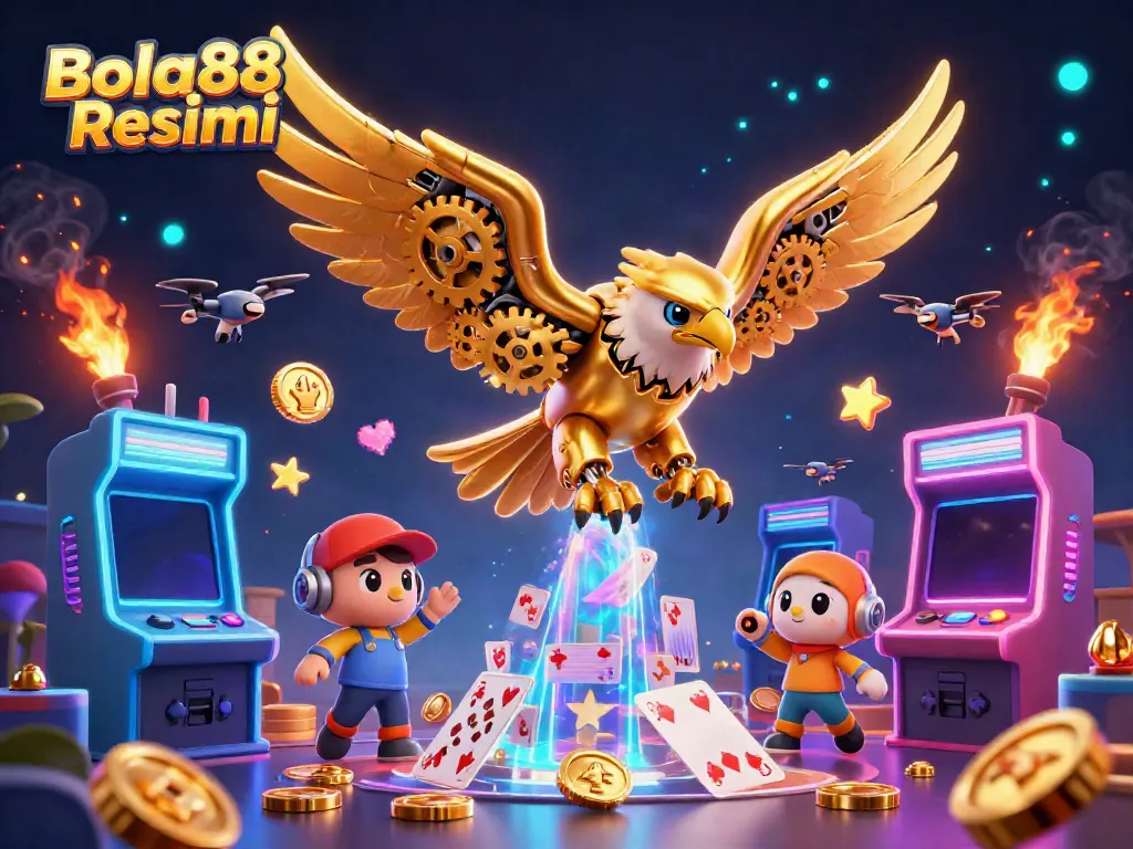 Bola88 Resmi showcases immersive gaming action within a vibrant casino atmosphere filled with animated elements.