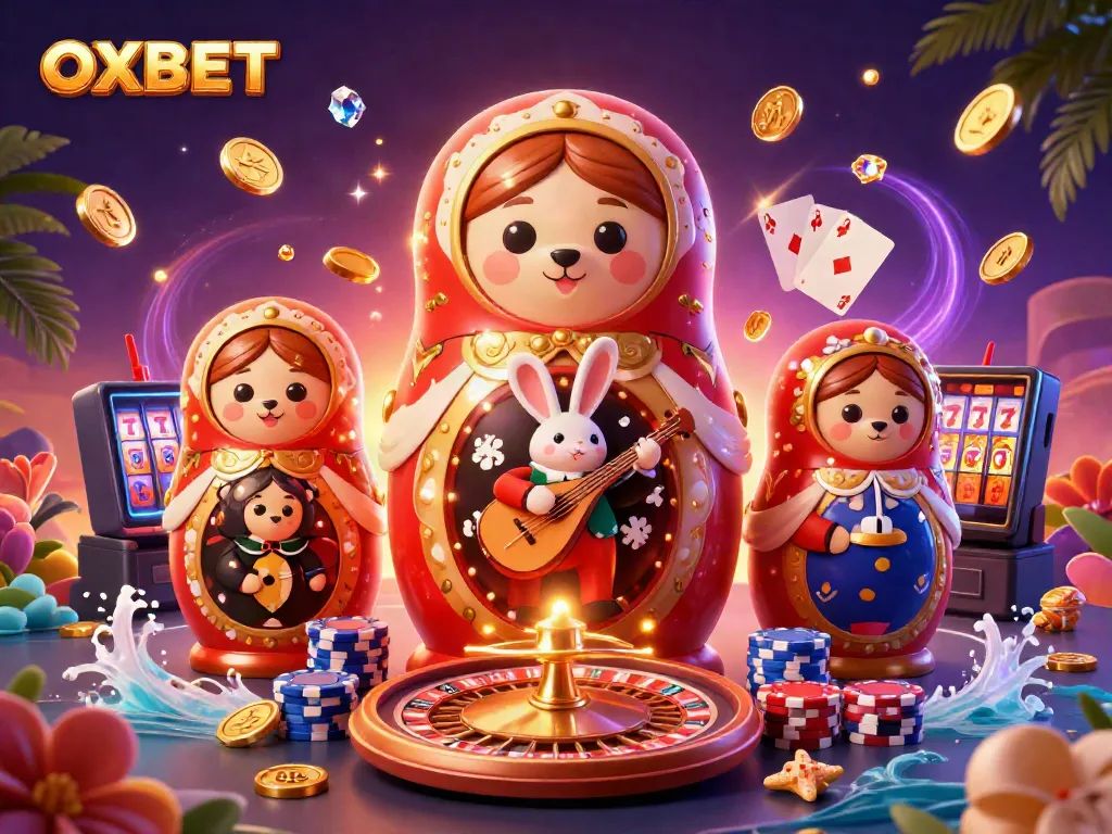 Experience the excitement of OXBET with a vibrant 3D casino scene full of energy and rich detail.