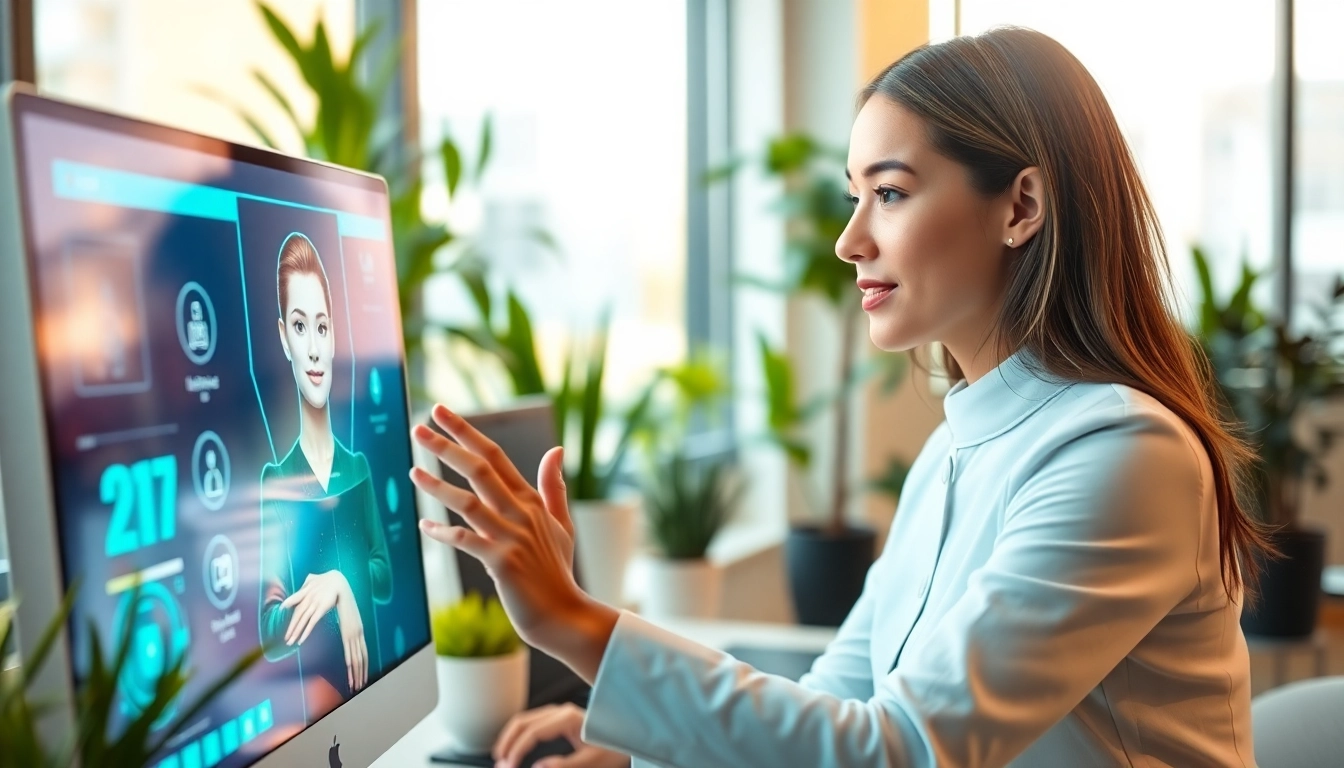 Begeisterte Interaktion mit der ai freundin in einem modernen Büro