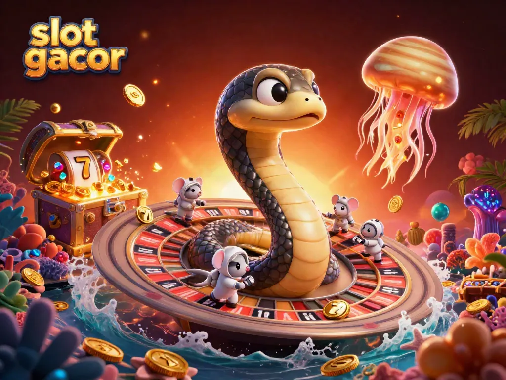 Experience winning at slot gacor with a vibrant 3D illustration of a cosmic casino scene featuring interactive characters and dynamic gameplay elements.