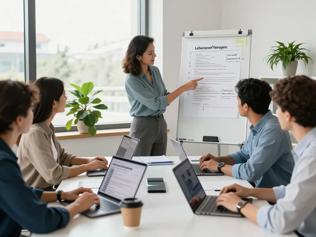Team, das in einem modernen Büro mit Lebenslauf Vorlagen zusammenarbeitet und professionelle Resume-Strategien präsentiert.