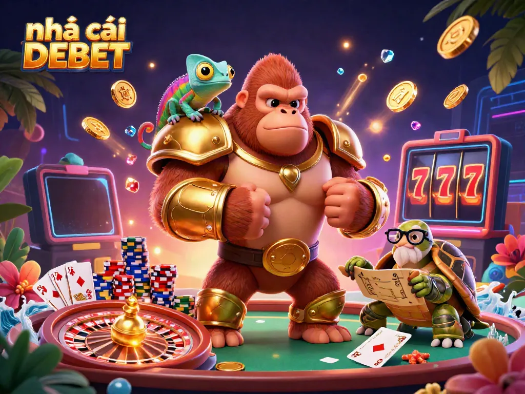 Experience exciting wins at nhà cái DEBET with a 3D illustration featuring dynamic casino elements.