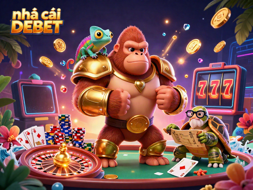 Experience exciting wins at nhà cái DEBET with a 3D illustration featuring dynamic casino elements.