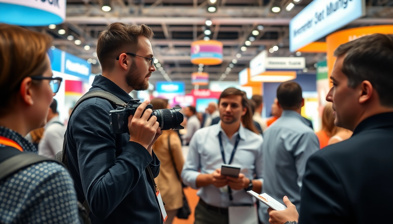 Messefotograf München im Einsatz bei einer lebhaften Messe mit engagierten Ausstellern und Besuchern.