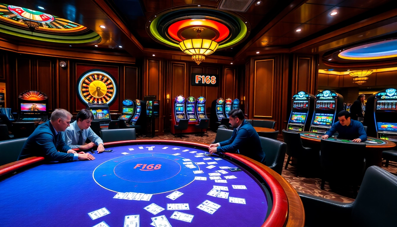 Experience the thrill of gambling at F168's luxurious casino with vibrant tables and high-stakes excitement.