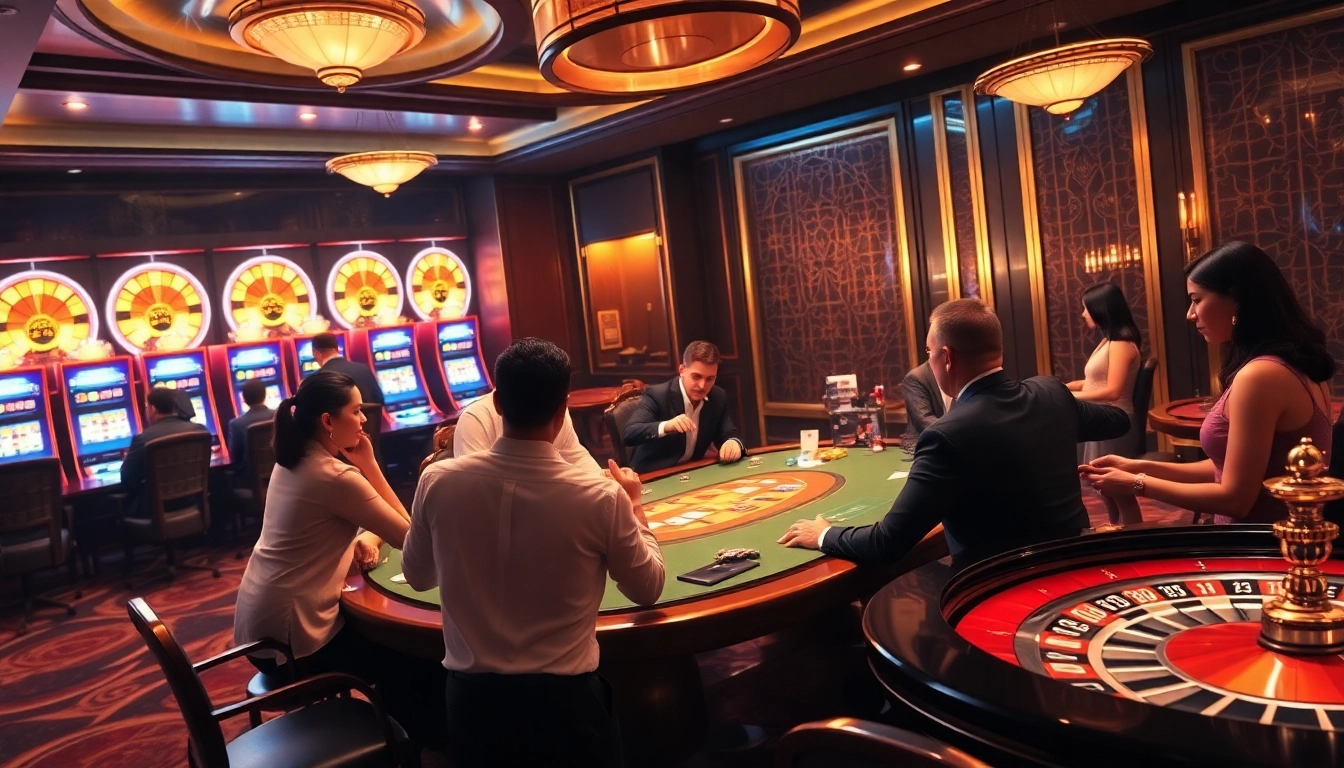 SV388 players revel in thrilling casino games with vibrant slot machines and elegant tables.