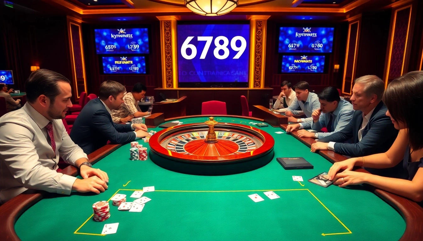 Players enjoy a thrilling game at 6789 casino, featuring vibrant tables and exciting action.